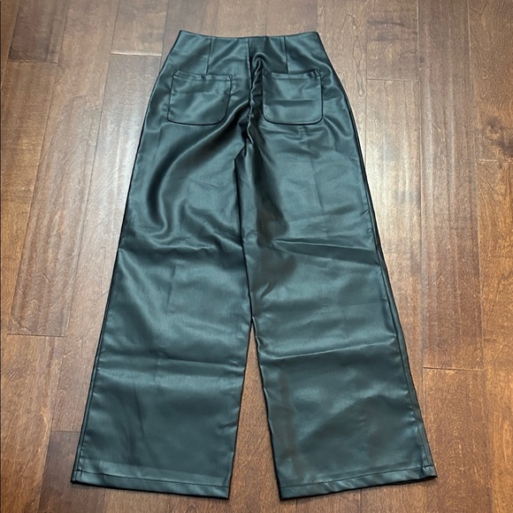 Commense Vegan Black Wide-Leg Faux Leather Pants, Size Small, NWT - Picture 6 of 11